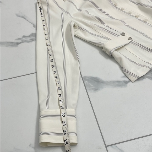 Frank Lyman Design Winter White Striped Blazer Top Button Down Front & Cuffs Sz8 - Picture 11 of 13